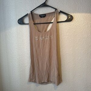 bebe Taupe Ribbed Tank with Crystal Logo